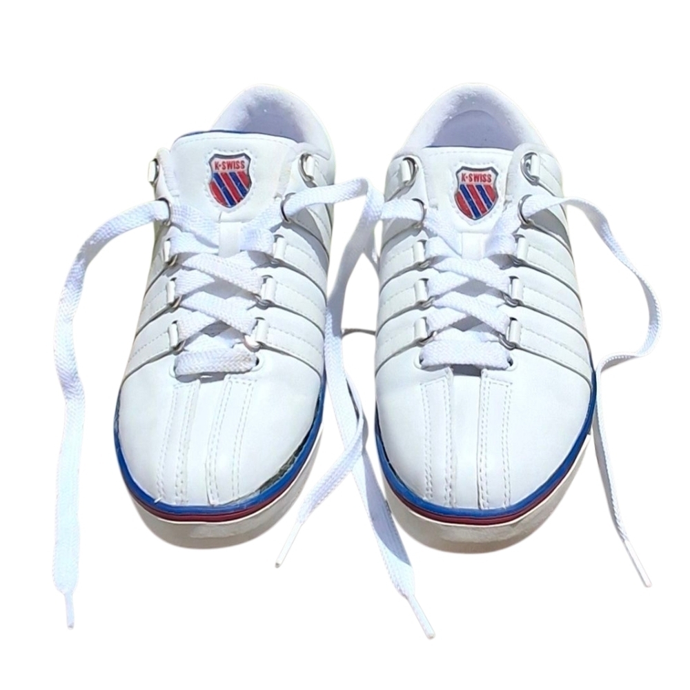 K-Swiss Classic VN Leather Lace-Up White Low-Top Sneakers. Men Size 7
